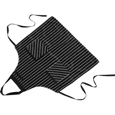 Tablier de travail de chef en coton et lin noir, avec sangle de cou ajustable, pour adultes (1 pièce). (1/4)