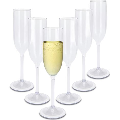 Mehrweg Kunststoff Sektglas 165 ml kratzfest - 6er Set - Camping Sektflöte wiederverwendbar - Champagner Stielglas Sektkelch Plastik Sekt Glas