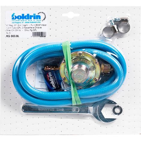 KIT Regolatore per bombola gpl 1 KG Taratura Fissa con tubo gomma gpl 2 mt. + 2 fascette + chiave bombola (1/2)