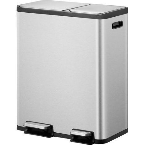 EKO - Poubelle á pédale Tri-sélectif EcoCasa 1 30+20 litres - Stainless steel Polypropyleen  - inox mat