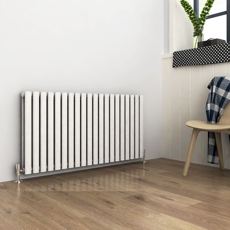 ELEGANT 600 x 1190 mm Designer White Double Column Radiator High Heat Output Double Oval Panel Heater Radiators + White Thermostatic Radiator Valves (1/5)