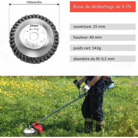 Tête Brosse Désherbage pour Débroussailleuse, avec Contre-écrou Plateau désherbage en Fil d'acier 8in (1/3)