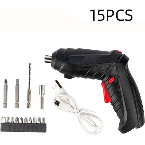 Coffret de Tournevis Électrique 15 Pièces sans Fil 3,6V avec Batterie Lithium-ion pour Petites Réparations Domestiques