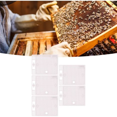 [Königinnenkäfiggitter für die Imkerei] Tragbarer und wiederverwendbarer Königinnenkäfig, 5-teilig, ungiftiger Kunststoff, 14,5 x 13 cm, weiß, Bienenstockisolierung (1/5)