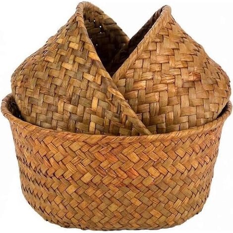 Lot de 3 petits paniers de rangement tressés en jonc de mer, paniers ronds naturels tressés pour le comptoir ou le garde-manger de la cuisine de style campagnard (1/5)