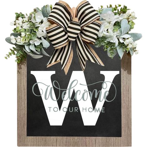 Guirlande Porte D'Entrée Ronde - Panneau Bienvenue Avec Lettres Anglaises - Décor Extérieur Suspendu - Bois Et Plastique - 1 Pièce (1/3)