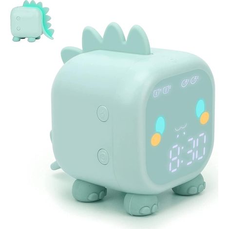 Niedlicher Kinderwecker, multifunktional, verstellbar, Nachtlicht, Countdown, Schlummerfunktion, Sprachsteuerung, wiederaufladbare Uhr (grün) (1/5)