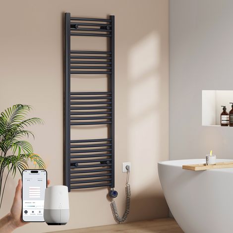 EMKE Elektrischer Handtuchheizkörper 140 x 50 cm 600 W Anthrazit Badheizkörper WLAN-Steuerung, Alexa & Google Home, 7-Tage-Programm