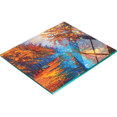 Tagliere decorativo in vetro temperato con motivo alberi autunnali, 60x52 cm (1/5)