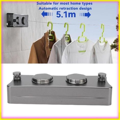 keenso corde à linge d'intérieur Corde à linge rétractable d'intérieur en acier inoxydable 304, Double droguerie Gris bronze (1/5)