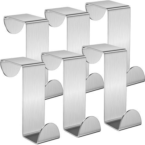 Crochet Porte, Lot de 6 Porte Manteau pour Porte Acier Inox Patere Porte pour Porte Standart, Tiroir, Placard Armoire, pour Cuisine Salle de Bains Chambre à Coucher, Argent (1/5)