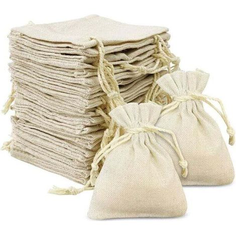 24 Pièces Petits Sacs en Tissu, 8 x 10 cm Sachet Coton, Sac Toile de Jute avec Cordon de serrage, Sachets en Lin Réutilisable pour mariage, fête, Pochon Tissu pour Bijoux, Bonbons