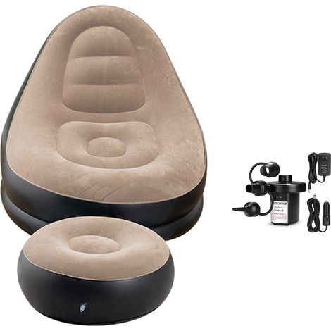 Chaise longue gonflable avec repose-pieds, design ergonomique 120°, PVC flocké épais, confortable et durable, marron (1/5)