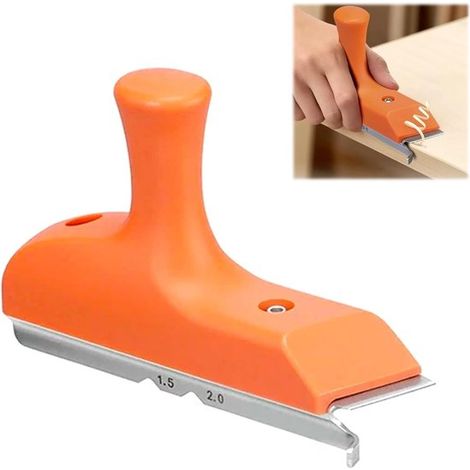 Affûteuse de chants avec lame en acier inoxydable (3,8 à 5 cm) — Outil de menuiserie pour placage, PVC, ABS, bois et stratifié — Ébavurage, bords droits et courbes, poignée ergonomique — Outil de menu (1/2)