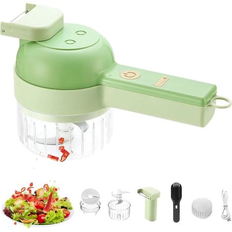 Hachoir électrique, coupe-légumes électrique 4 en 1, coupe-fruits, coupe-légumes portable multifonctionnel pour ail, poivrons, oignons, céleri, gingembre, viande (1/5)