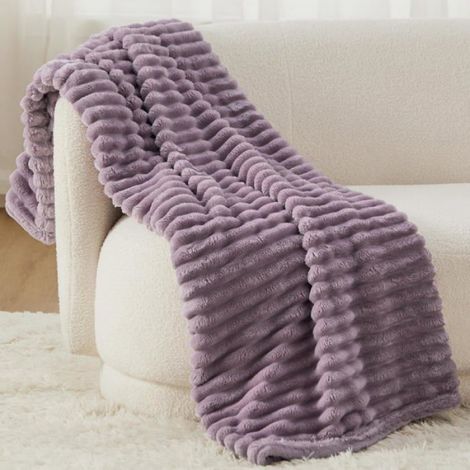 Plaid - - Couverture en velours côtelé épais - Brume marine - 240x220cm (1/5)