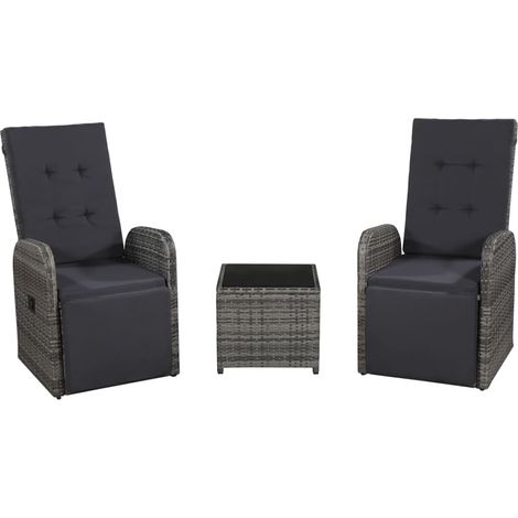 3-tlg. Bistro-Set mit Auflagen Poly Rattan Grau