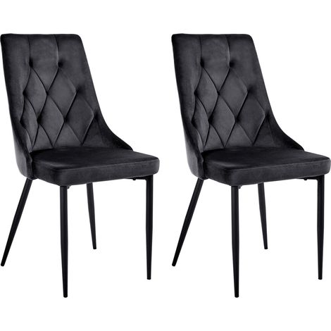 Scandinavian Set of 2 Dining Chairs Black Velvet Upholstery Black Iron Legs Fabric Seat Armless AVENIR (1/5)