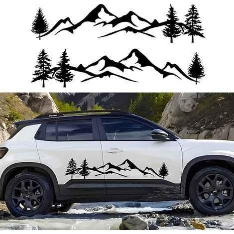 Adesivi per auto con albero di montagna, decalcomanie per finestrini, lati e carrozzeria, per veicoli SUV Jeep camper camion, nero (1/4)