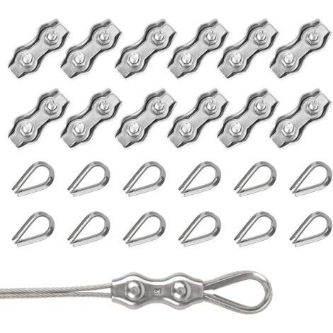 Duplex Clips Serre-Câbles 24 Pièces M3 Duplex Clips avec M3 Cosse Coeur,304 Serre Cable Acier 3mm Pinces Duplex pour Cable Acier 2mm,Serre Cable pour Auvent Tendeur de Corde à Linge Fixe (1/5)