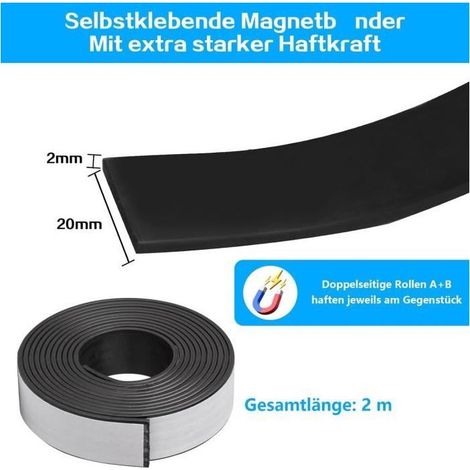 Ruban Magnétique Autocollant - A+ B Ultra Puissant - Pack de 2 rouleaux - 20mm x 2m - Adhésif 3M