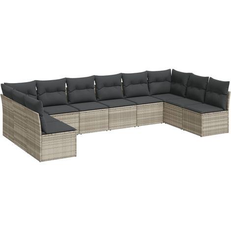 Maison Exclusive - Set Divano Giardino 10 pz con Cuscini Grigio Chiaro Polyrattan