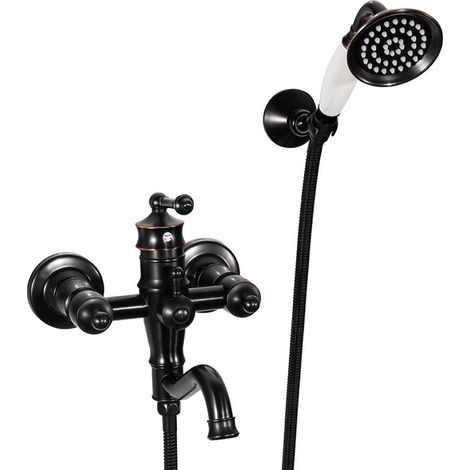 Robinet de baignoire mural rétro Silla, mitigeur bain en laiton, installation murale, design vintage, Noir