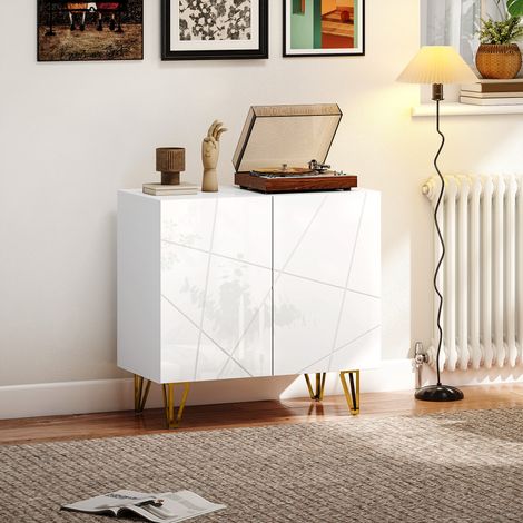Aparador Compacto de Entrada con 2 Puertas y Estantes Ajustables para Cocina Sala 80x40x75 cm Blanco Brillo (1/5)