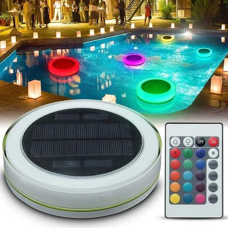 Lampe solaire étanche IP68 - Télécommande à changement de couleur - 1000 mAh RGB - Flottante et étanche - Éclairage LED coloré pour bassin, jardin, piscine, fontaine, décoration de piscine (1/5)