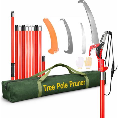 Coupe-Branches Télescopique 2-en-1 9m Perche en Fibre de Verre, Élagueur avec Scie Acier 65Mn (∅10cm) et Sécateur à Poulie - Taille Arbres Fruitiers (1/5)