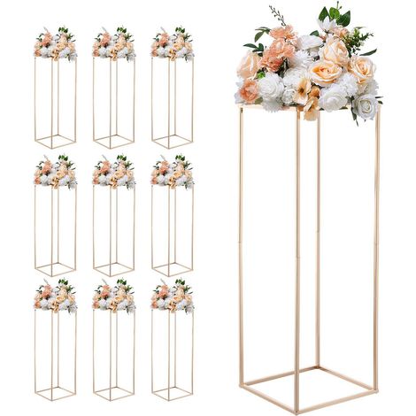 Support à fleurs de mariage lot de 10, métal doré, rectangulaire, centre de table et banquet (1/5)