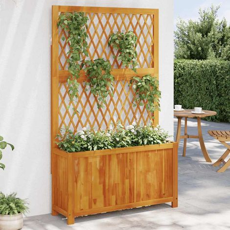 Jardinière avec treillis 100x32x165 cm bois massif d'acacia