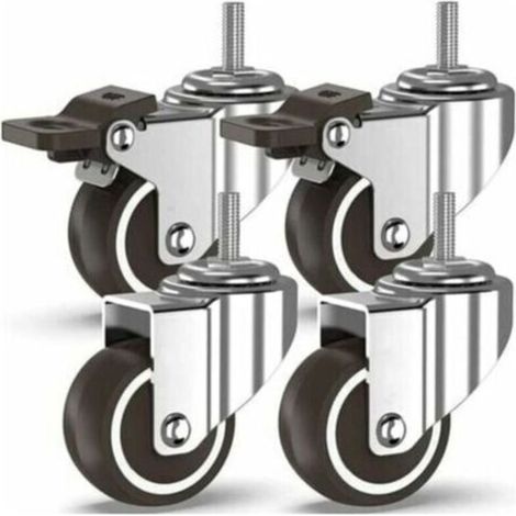 50 mm Roulettes pivotantes 4 à tiges filetées, roulettes pour meubles, roues à freins pour transport industriel de planches (avec tiges M10, 2 avec freins, 2 sans freins)