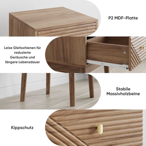 Table de chevet chêne style Mid-Century, meuble nuit chambre avec poignées métalliques, 40x40x55 cm, lot de 2 (1/5)