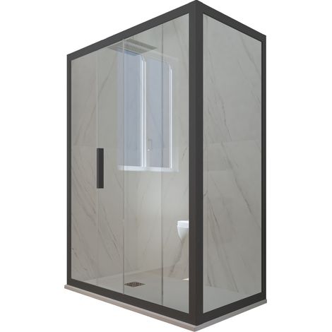 Eck-Duschkabine in PVC 90x100 Klarglas Anthrazit Deco Duo