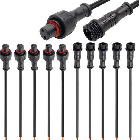 5 Pairs M12 Waterproof Connectors 2 Pin Male Female Plug 2 Pin IP67 Waterproof Electrical Connectors with Extension Cable 22WG 20cm for Car, Truck, Boat, LED Strip (1/5)