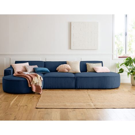 Spiaggia - ecksofa links - abgerundete form - 5 sitzplätze - aus cordstoff - blau