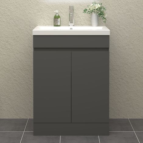 600mm Anthracite/Grey Floor Standing Bathroom Vanity Unit with Basin - 2 Doors