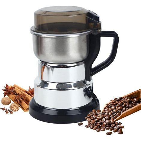 Macinacaffè elettrico – macina spezie color argento, funzionamento con un solo pulsante per chicchi di caffè, spezie, erbe aromatiche essiccate, frutta secca ecc. – 1 spazzolino e 1 cucchiaio in plast (1/5)