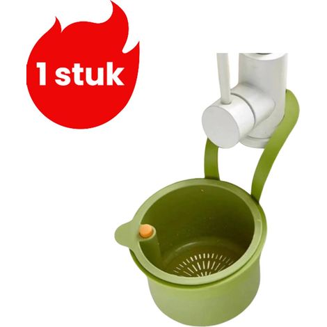 Panier égouttoir suspendu vert pour évier avec fixation sur robinet sans perçage support de rangement pour vaisselle et accessoires de cuisine (1/5)