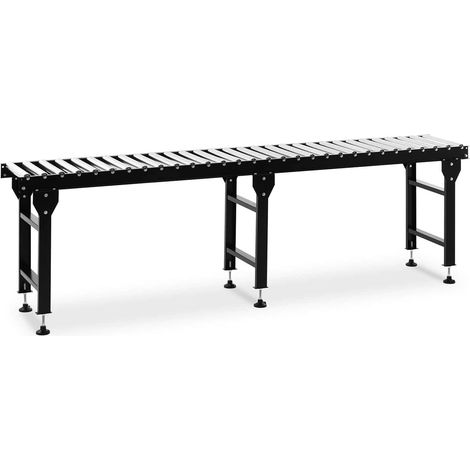 Helloshop26 – Convoyeur à rouleaux 300 cm – 30 rouleaux – Charge maximale 400 kg – Hauteur réglable 89-97 cm – Bâti en fer robuste (1/5)