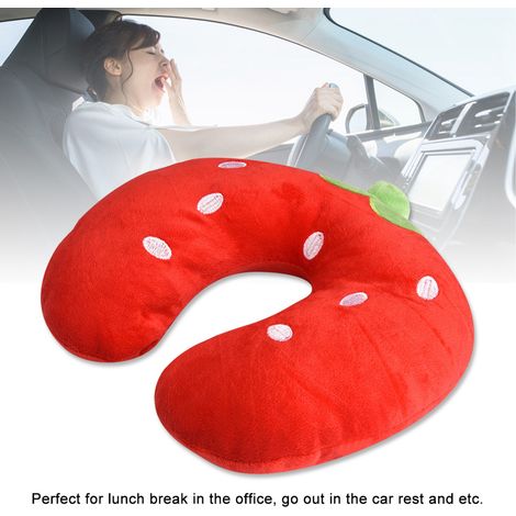 Oreiller en coton doux en forme de U pour bébé/enfant, repose-nuque pour siège auto (fraise) (1/5)