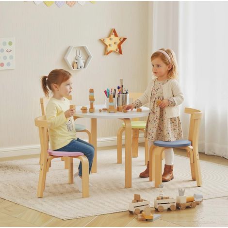 Ensemble table 4 chaises enfant 60x60x50 cm en bois multicolore, facile à monter FloraGrace (1/5)