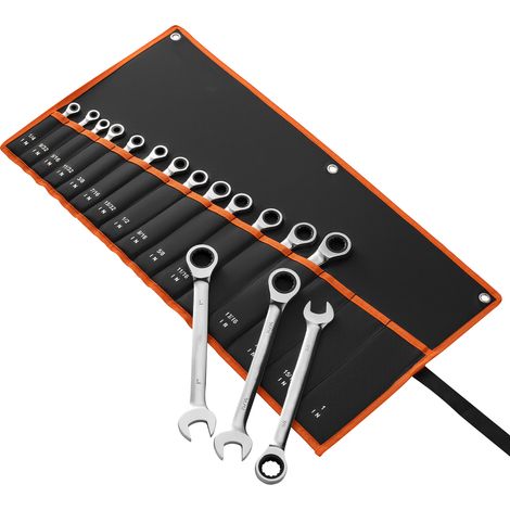 Mophorn 16-teiliges Ratschenschlüsselsatz SAE 72 Zähne aus Cr-V-Stahl mit praktischer Aufbewahrungstasche, ideal für Reparaturen im Haushalt und an Fahrzeugen (1/5)