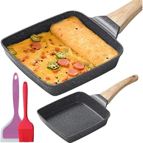 Poêle à Omelette Japonaise: Tamagoyaki Poêle avec Spatule et Pinceau en Silicone, Poêle à Omelette Antiadhésive pour Omelettes Japonaises, pour Tous Types de Cuisinières, Noir, 18 x 15 cm (1/5)