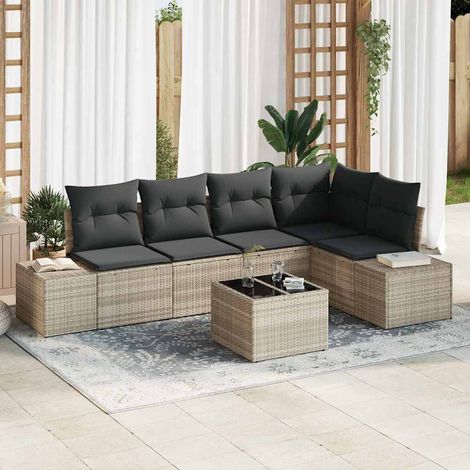 Gartensofa-set 6 pcs Hellgrau Poly-Rattan