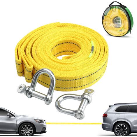 Sangle de remorquage haute résistance avec deux crochets de sécurité en D pour treuil, capacité de 5 tonnes et longueur de 5 m