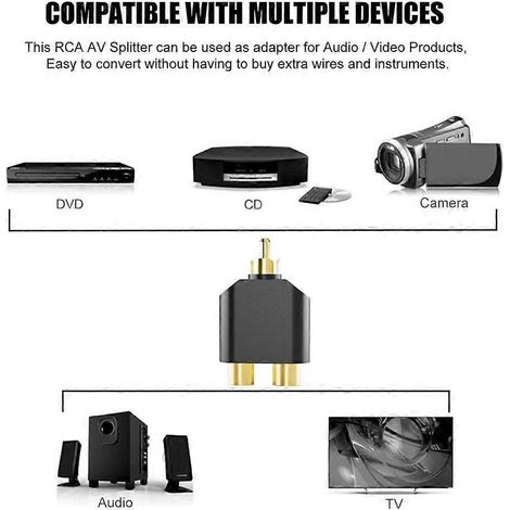 Répartiteur audio/vidéo RCA mâle vers 2 femelles (6 pièces) pour appareils photo et enregistreurs (1/4)