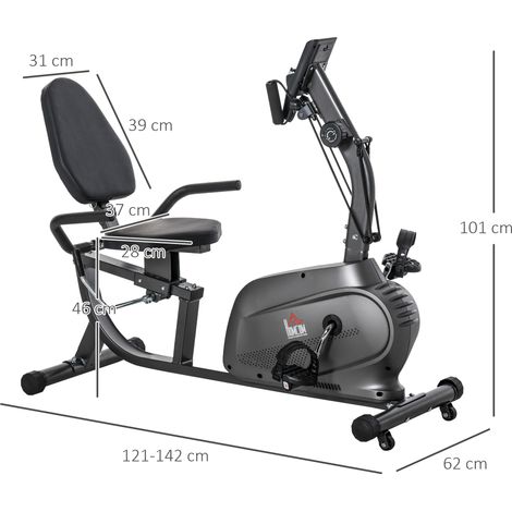 Vélo couché magnétique avec 8 niveaux de résistance, écran LCD, siège et brassards réglables. (1/5)