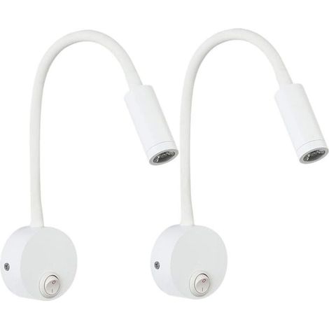 Lámpara de lectura de pared LED de 2 piezas, color blanco, lámpara de escritorio, luz blanca cálida, diseño de protección ocular, lámpara de noche con interruptor (1/4)